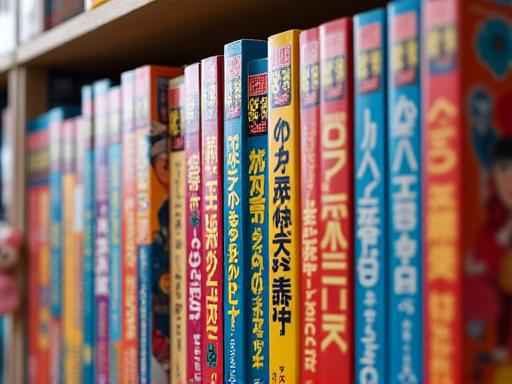 A collection of colorful Japanese manga books.